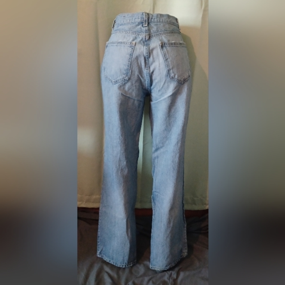 Fashion Nova Blue Wide Leg Distressed Jeans - Picture 5 of 11